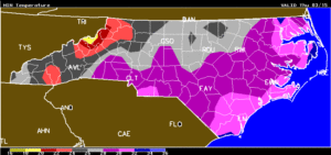 Cover photo for AWIS North Carolina Frost / Freeze Forecast (5:26pm, Wed., March 14, 2018)