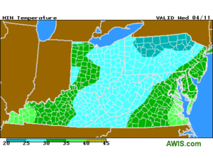 Cover photo for Virginia and Maryland  Frost Update (6pm, 4/10/18)