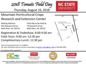 Cover photo for August 16, 2018 Tomato Field Day-Mountain Horticultural Crops Research and Extension Center