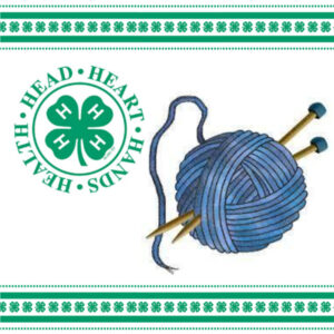 4-H logo with a ball of yarn and knitting needles