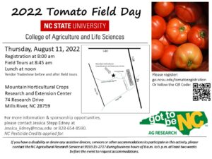 2022 Tomato Field Day at the Mountain Horticultural Crops Research and Extension Center, 74 Research Drive, Mills River, NC 28759. Thursday, August 11, 2022.