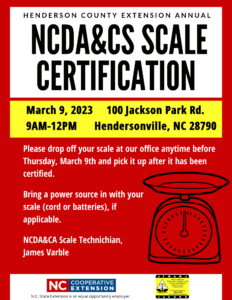 Cover photo for Annual NCDA&CS Scale Certification