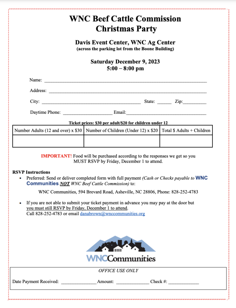 WNC Beef Cattle Commision Christmas Party registration form