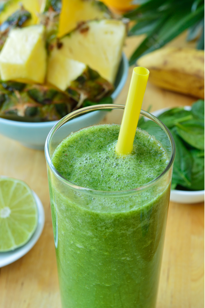 A green Smoothie in a glass.