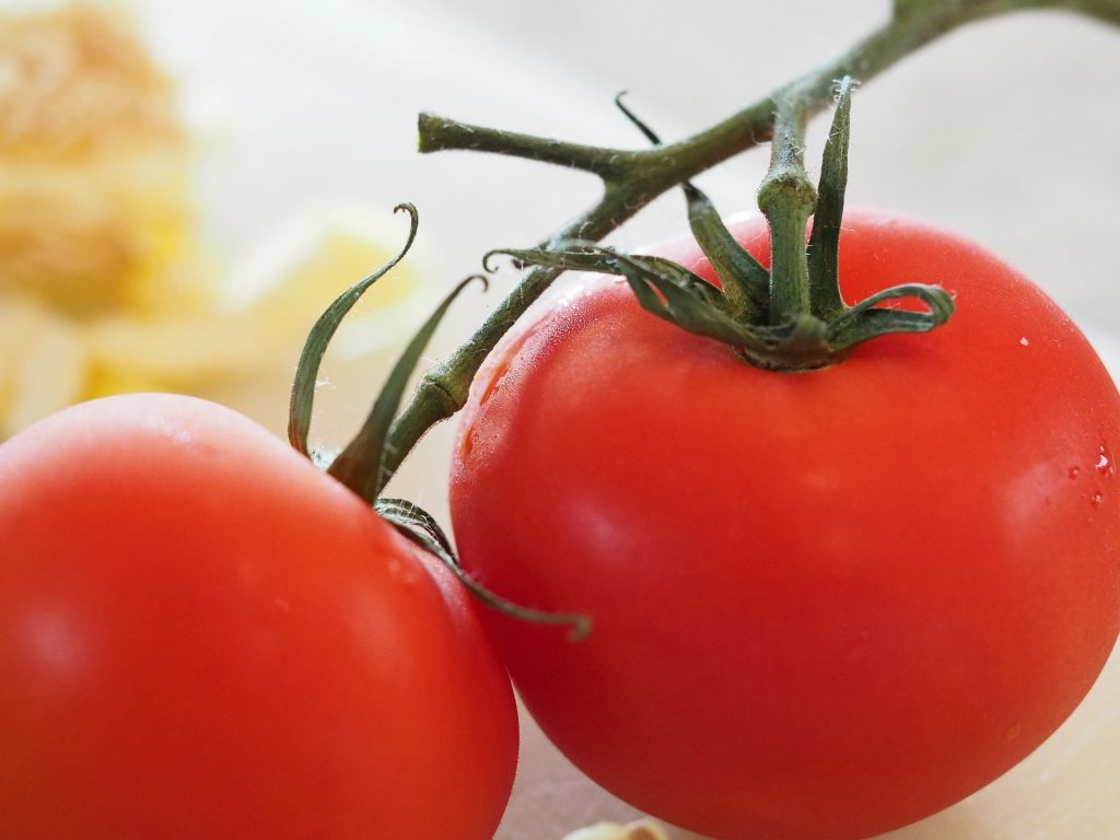 Bright red tomato.