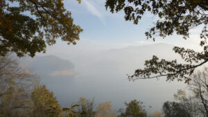 Smoke from forest fires in Western North Carolina obscures the view over the Smoky Mountains.